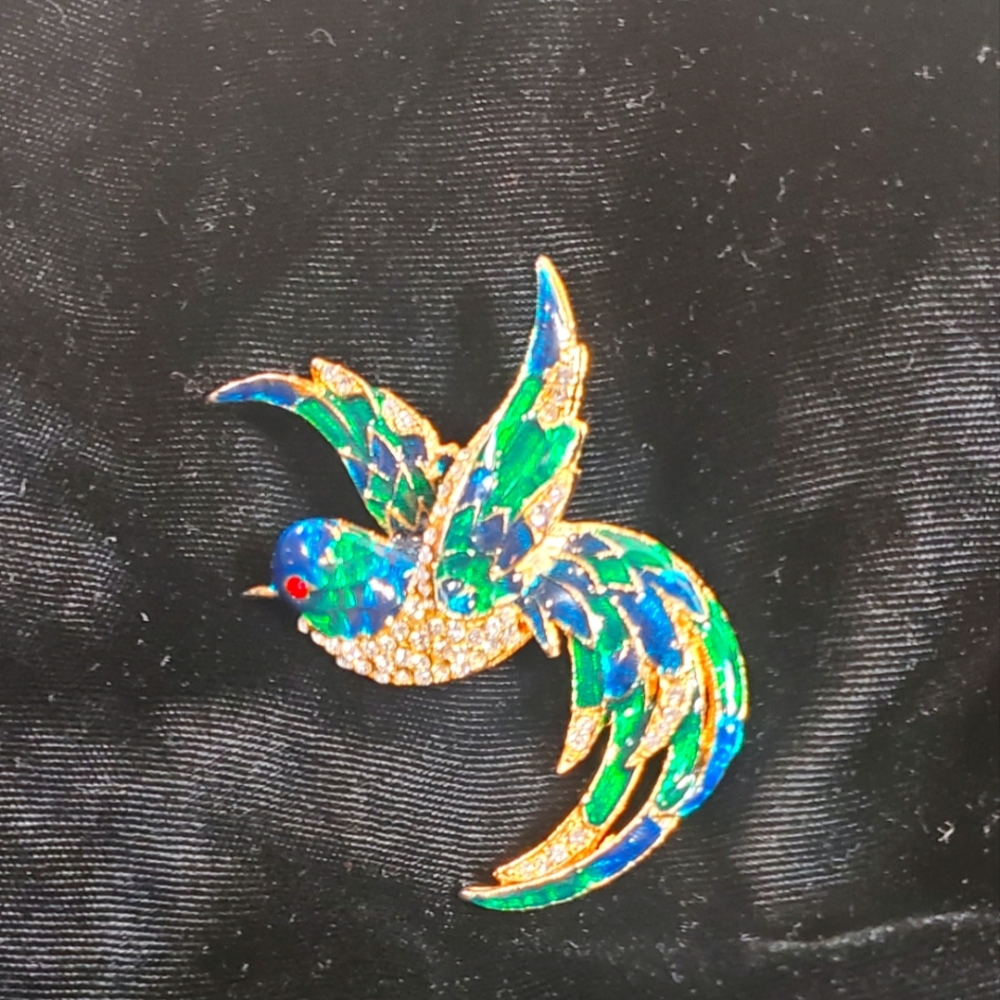 VINTAGE Rhinestone Peacock Brooch